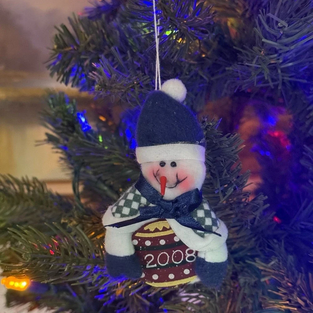 Festive Snowman Ornament with Blue and White Accents